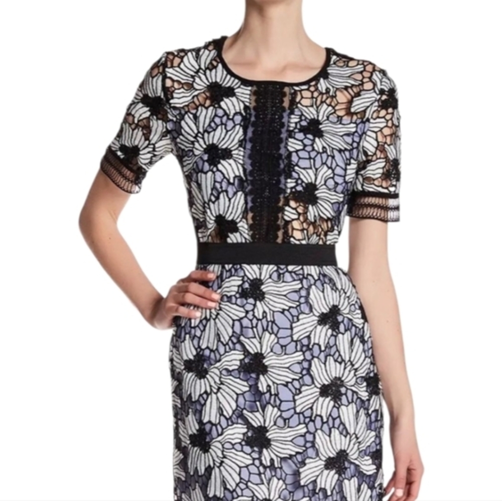 Romeo & Juliet Floral Lace Sheath‎ Dress Black White Blue Knee Length Size Small - Picture 9 of 16